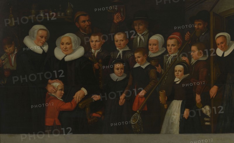Pieter Hoeveafter:, Portrait of mothers, servants and children of the Leprooshuis in Rotterdam, group portrait portrait painting