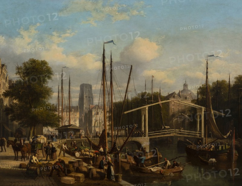 Andries Scheerboom, View of the Leuvehaven, seen to the north, Rotterdam, cityscape painting imagery linen oil painting wood