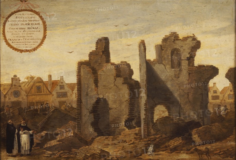 Cornelis Saftleven, Ruin of the Dominican or Predikheren Monastery burned in 1563 on the Hoogstraat, Rotterdam, cityscape