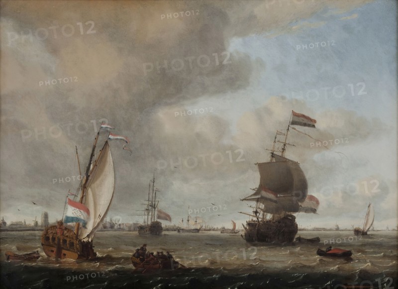 Gerrit Pompe, View of the Maas for Rotterdam, cityscape painting footage copper oil, Painting: oil on copper lying rectangle