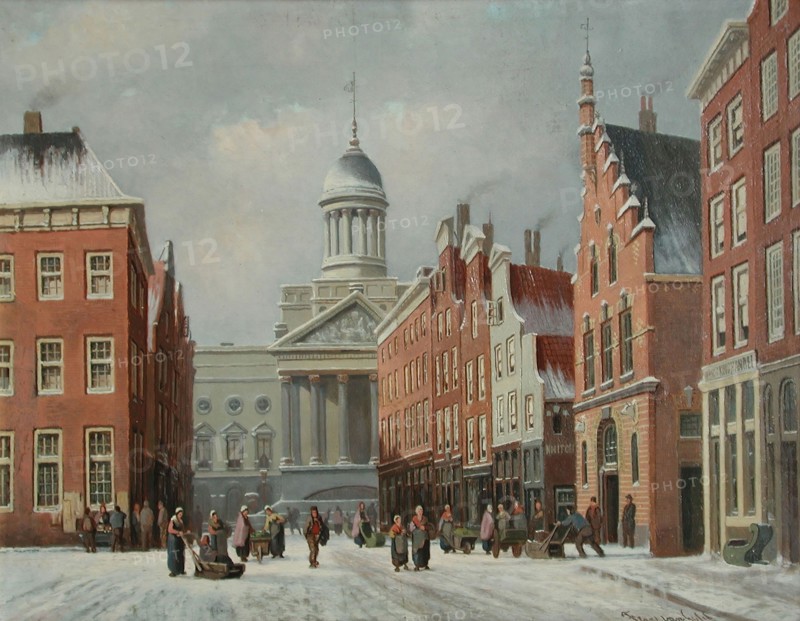 Franciscus Lodewijk van Gulik (Maastricht 1841 - Rotterdam 1899), View of the Gedempte Botersloot and the town hall