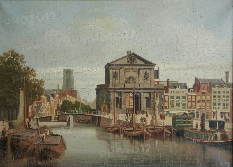 Franciscus Lodewijk van Gulik (Maastricht 1841 - Rotterdam 1899), Cityscape, seen from the Schie (Hofplein), with the Delftse
