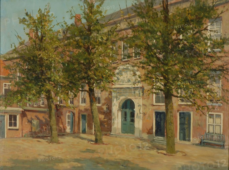 Jan Sirks, Courtyard of the Gereformeerd Burger Weeshuis in Rotterdam, painting visual material oil paint linen, Signature right