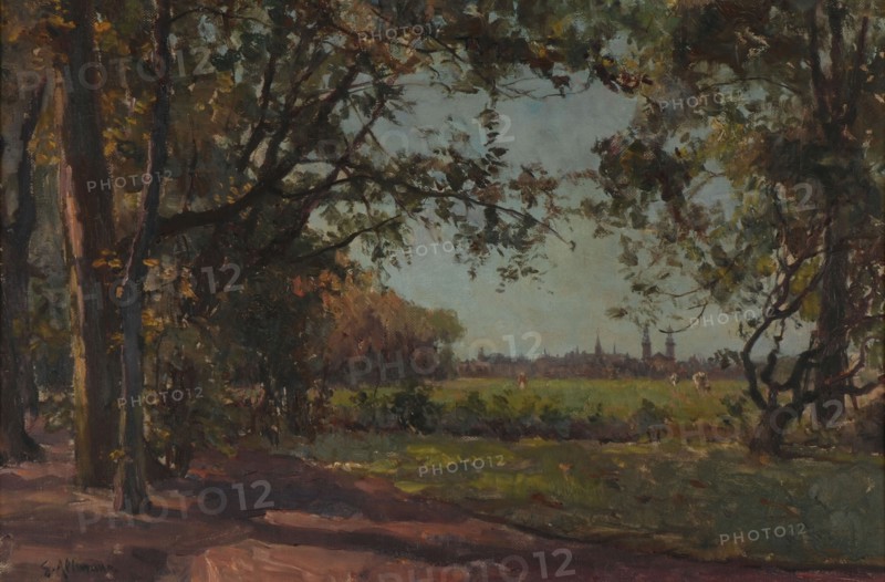 Gerard Altmann, Landscape with in the background Rotterdam, Land Hoboken, landscape painting visual material linen oil painting