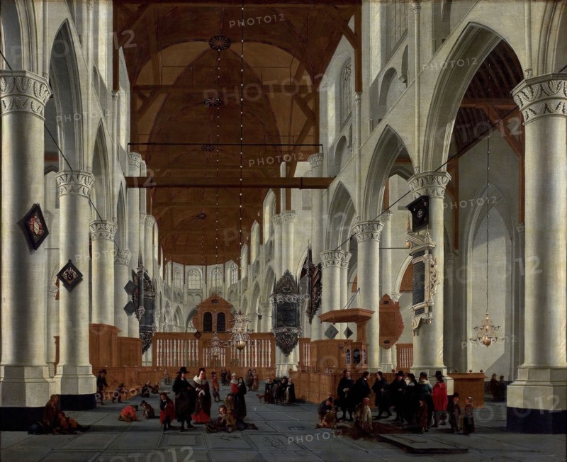 Daniël de Blieck, Interior Laurenskerk, Rotterdam, painting footage wood paint oil paint, Oil on panel Recumbent rectangle
