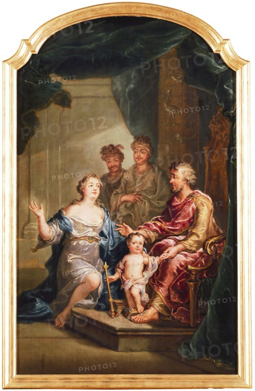 Gerard Sanders, Moses stepped on Pharaoh's crown, chimney piece painting material linen oil paint wood gold plaster, Chimney