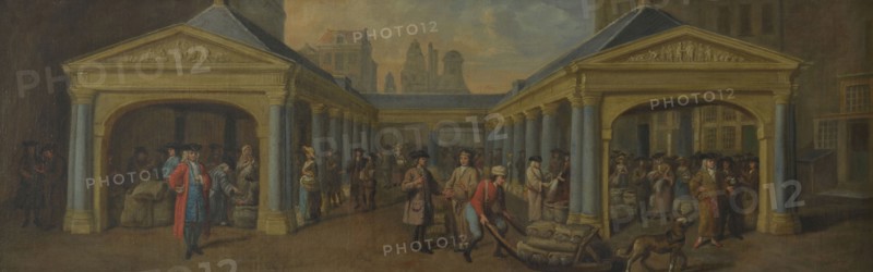 Gerard Sanders, View of the Vlasmarkt in Rotterdam, from the south, cityscape painting material canvas oil painting with frame