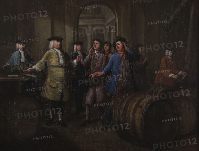 Interior of Stock Exchange during trade in madder, Rotterdam, painting visual material linen oil paint, Oil on canvas