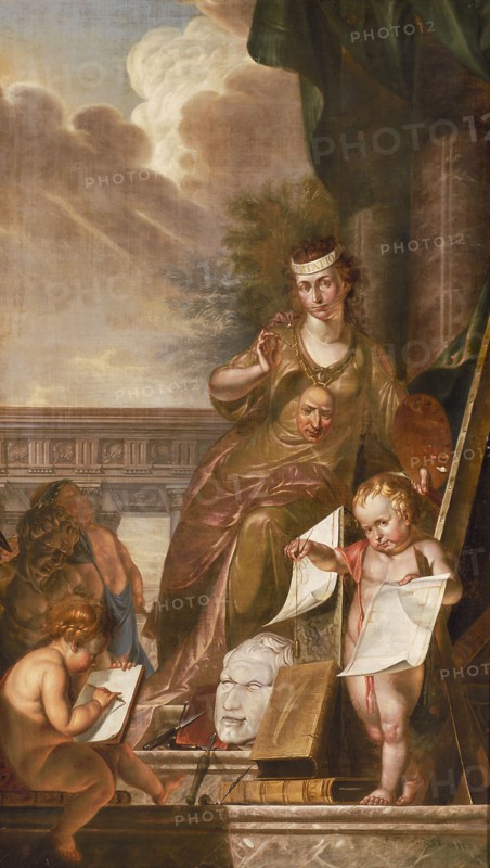 Johannes Zacharias Simon Prey, Chimney piece Imitatio, allegory on the Visual Arts and Architecture, chimney piece painting
