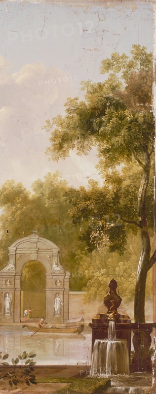 Jan Stolker, Wallpaper glued to cabinet door panel with park landscape, door landscape wallpaper painting painting wood linen