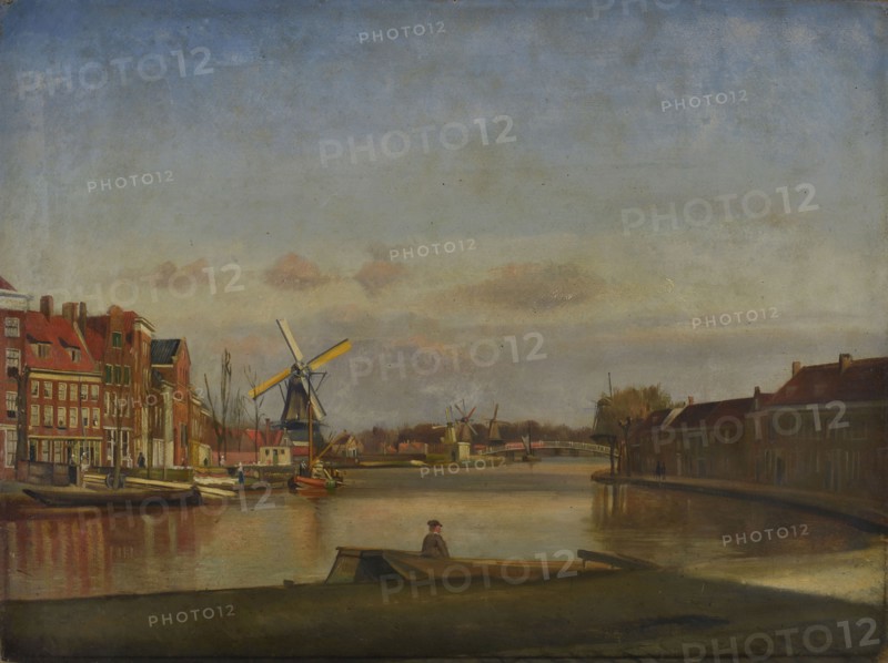 Jan Bikkers, Looking to the north-east, with view of the Hoge Rottebrug in the distance, Rotterdam, cityscape painting visual