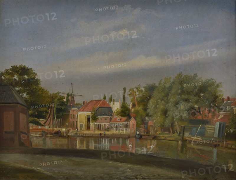 Jan Bikkers, Stroove seen from the direction of the Rotte, Rotterdam, cityscape painting footage paper oil, cityscape topography