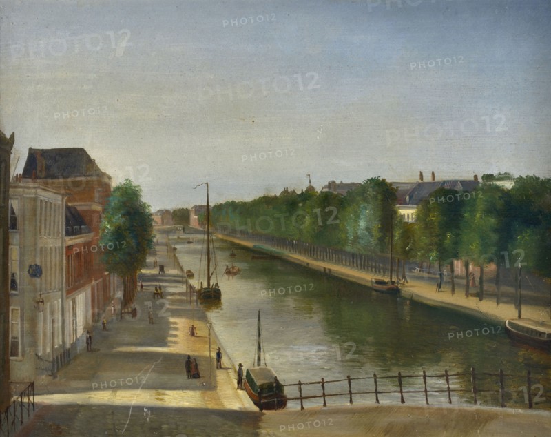 Jan Bikkers, View of the Schie from the Delftse Poort, Rotterdam, cityscape painting of visual material paper oil paints