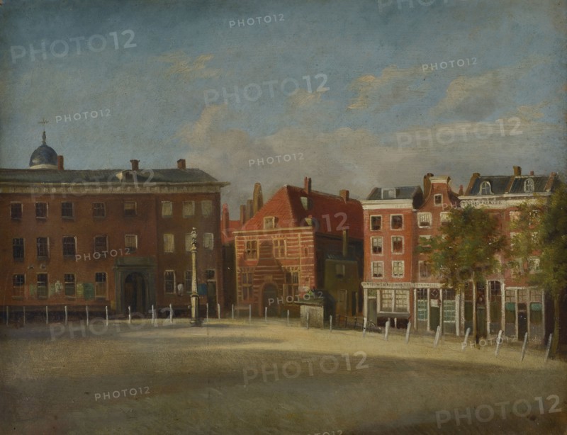Jan Bikkers, View of the Nieuwemarkt from the north, Rotterdam, cityscape painting visual material paper oil painting 33.1 w 42.
