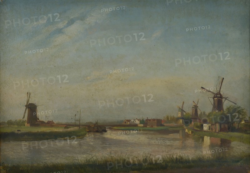 Jan Bikkers, Bridge over Rotte, Rotterdam, village view painting footage paper cardboard paint, bridge over Rotte on the spot