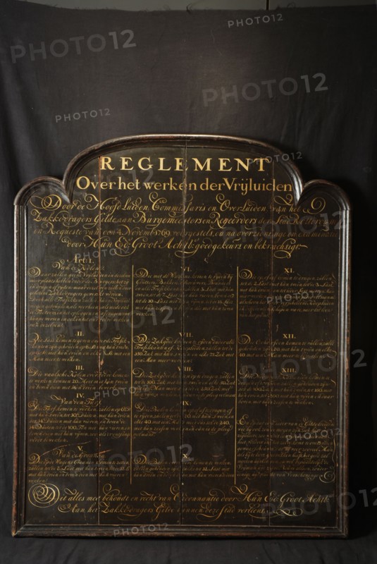 Regulations on the working of the Vrijluiden in the Bag Bearers Guild, Rotterdam, regulations information board information form