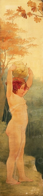 Georges Privat Livemont, Wallpaper with child in arkadic surroundings, wallpaper painting canvas linen oil painting, Girl