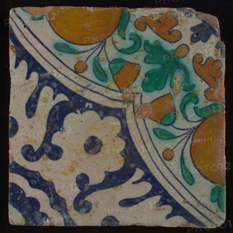 wall tile tile sculpture ceramics earthenware glaze, baked 2x glazed painted Yellow and reddish shard square two and four nail
