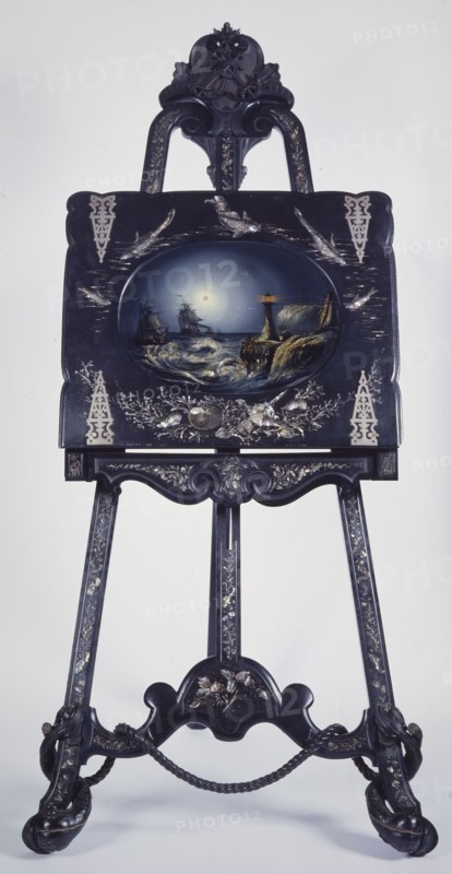 lacquer worker: Lodewijk Johannes Nooijen, Plate easel in historical style, for storing drawings and prints, donkey furniture