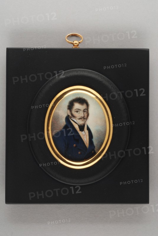 Hendrik van Overklift, Portrait miniature of man, portrait miniature painting visual material ivory paint watercolor ivory