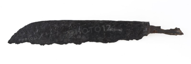Blade with curved end and narrowed sting, blade knife cutlery soil find iron metal, Blade with narrowed sting and forged handle