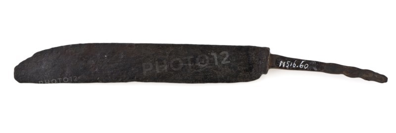 Blade with narrowed angel and forged handle of lifter protector, blade knife cutlery soil find iron metal, Discarded brand blade