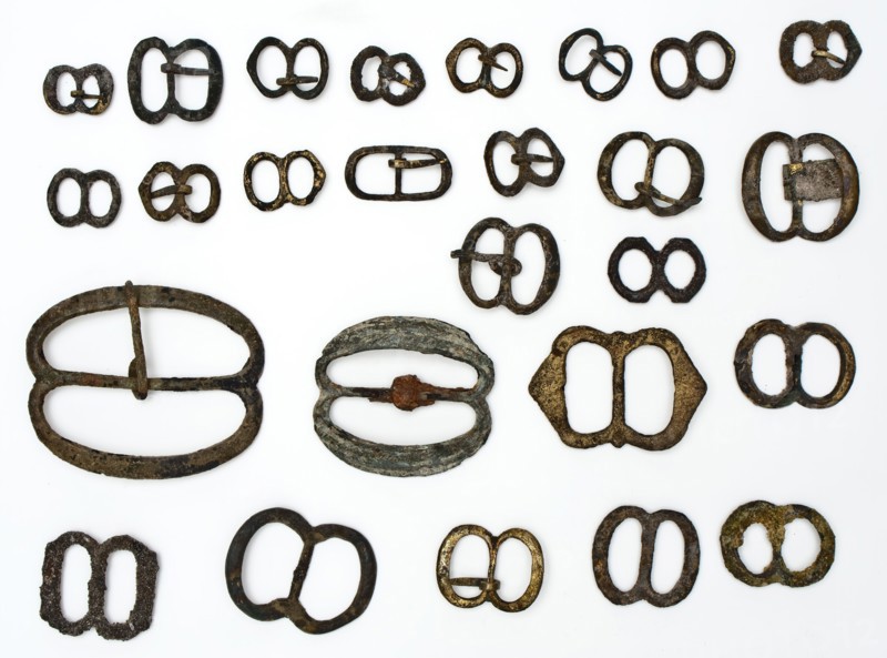 Copper buckles with two oval eyes, clasp fastener component soil find brass copper bronze metal largest, cast 26 buckles: double