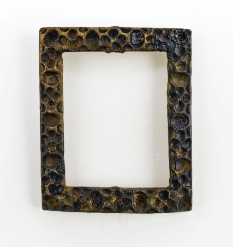 Rectangular slightly curved bracket of brass bracket, decorated with pits, clasp fastener component soil find copper brass metal