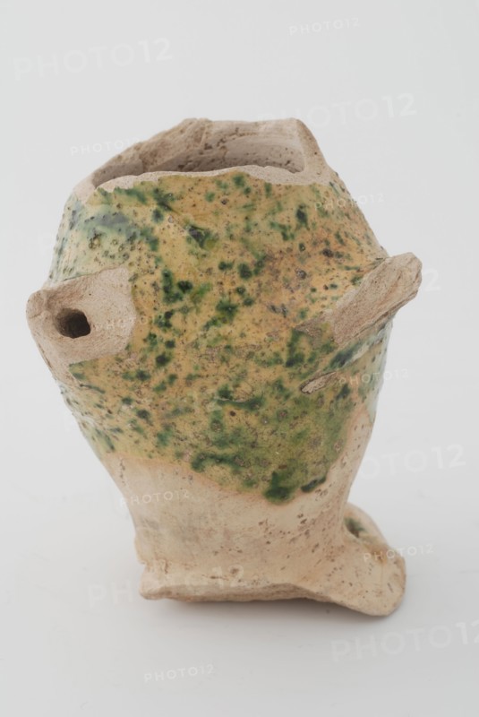 Stoneware feeding bottle partly green glazed, feeding bottle utensils equipment earth discovery ceramics earthenware glaze lead