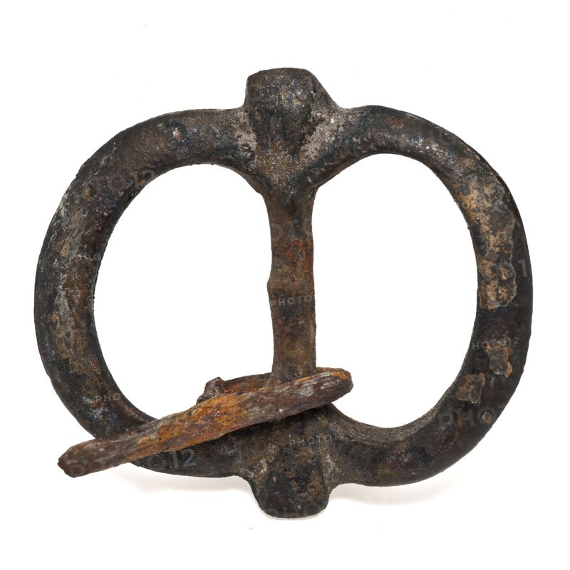 Copper, decorated buckle with two oval eyes, clasp fastener component soil find copper brass metal, cast Copper clasp: double
