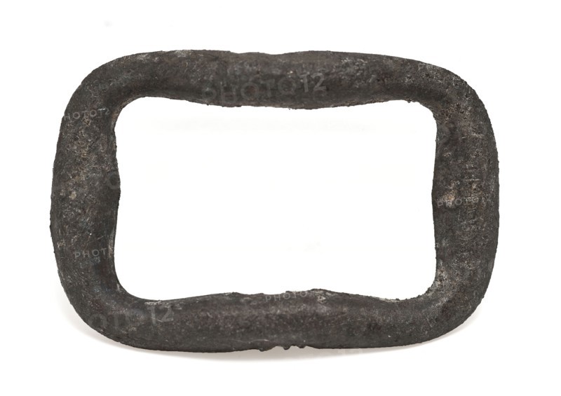 Pewter shoe buckle, rectangular and curved model, buckle fastener component soil find tin metal, cast Rectangular bracket of