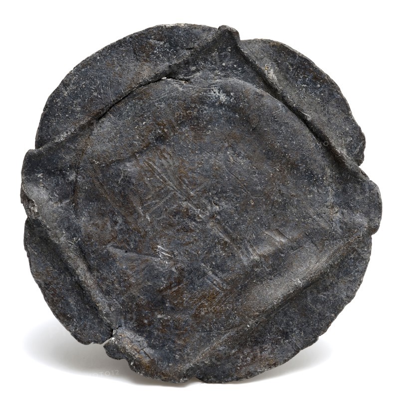 Pewter disc, round with square in the middle, disc artifact soil find tin metal, casted punched Round metal disc in which square