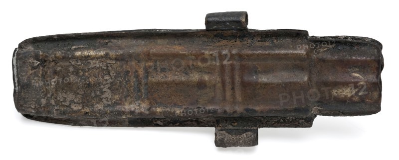 Needle case, tube holder soil find brass copper metal, Flattened oval tube with bottom. The top is narrower than the tube itself