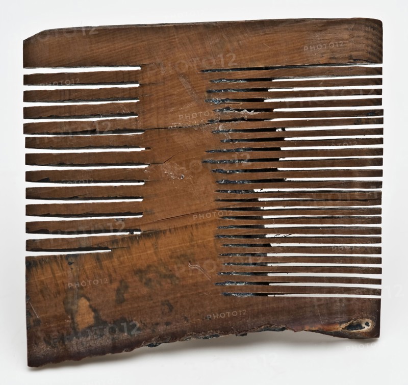Rectangular, undecorated comb with two rows of teeth, comb fragment soil found leg, sawn Rectangular unadorned comb with double