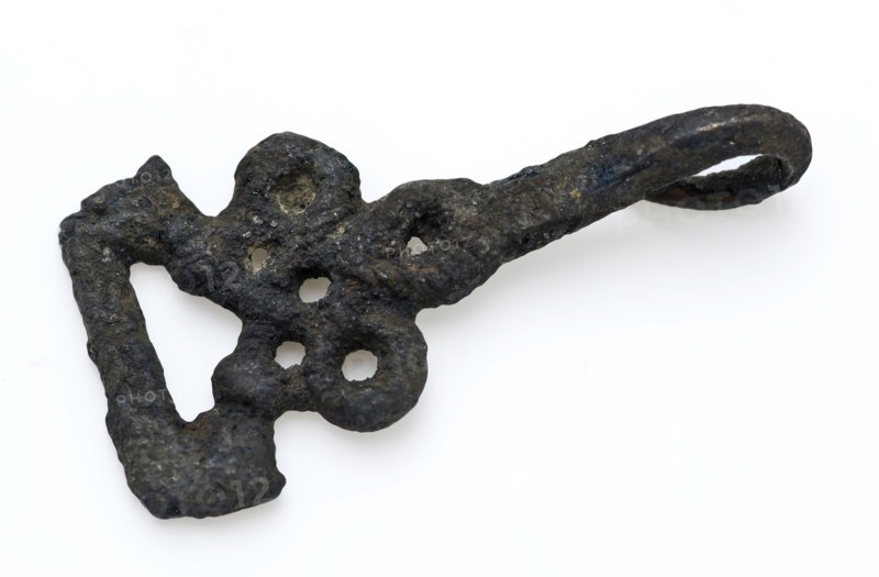 Coat hook or coat closure, cut-away object with eye, ending in bent point, closure clothing accessory clothing soil find copper