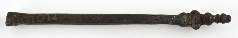 Rectangular straight handle of spoon, with tower termination, spoon cutlery soil find tin metal, Quadrangular straight handle