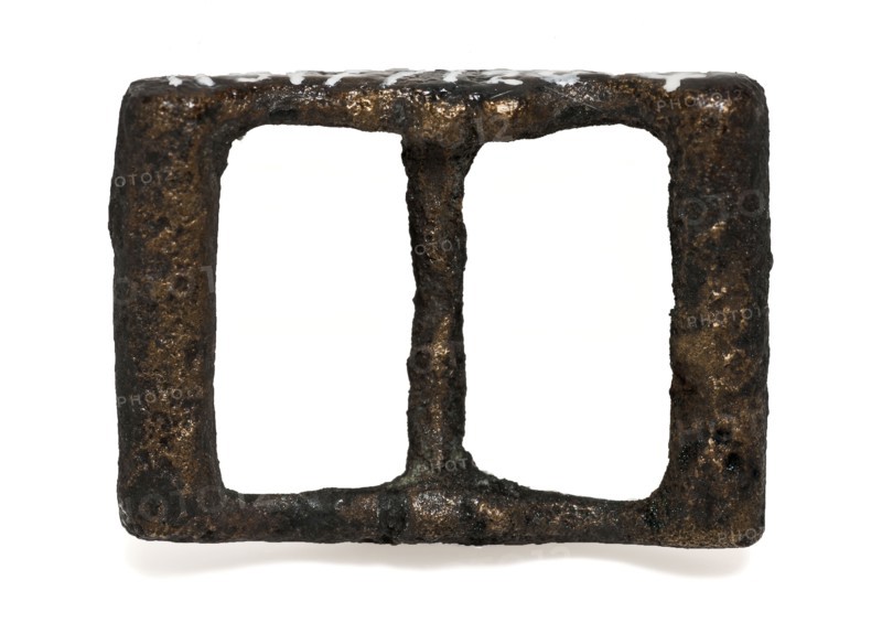 Small brass clasp, rectangular and slightly curved, clasp fastener component soil find brass metal, cast Buckle