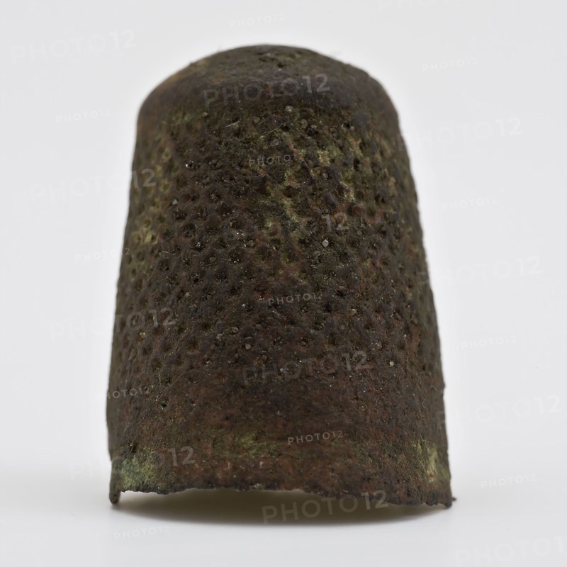 Copper pressed thimble, thimble sewing kit soil find copper metal, pressed Copper pressed thimble with wells archeology