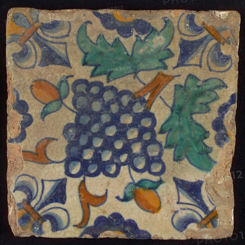 wall tile tile sculpture ceramics pottery glaze, baked 2x glazed painted Rudy and yellow shard square Two nail holes