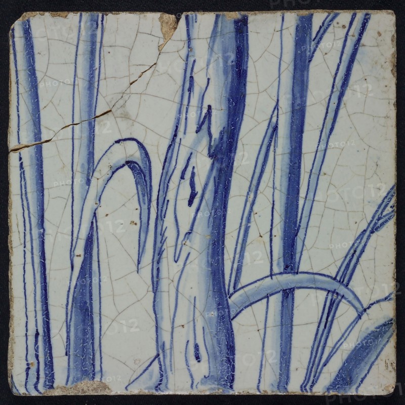 Blue tile with vine stem, of chimney pilaster with 39 tiles, tile pilaster footage fragment ceramics pottery glaze, Nine blue