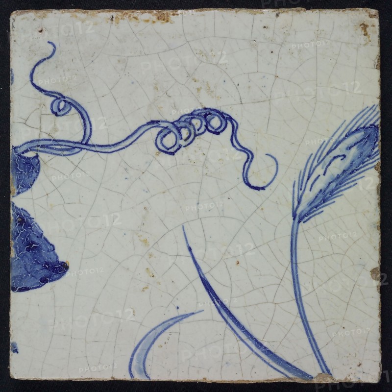 Blue tile with ear of corn, of chimney pilaster with 39 tiles, tile pilaster footage fragment ceramic pottery glaze, Nine blue