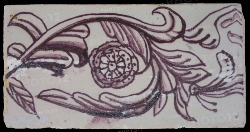 Rectangular purple border tile on white ground with sling, border tile wall tile tile sculpture ceramic earthenware glaze, baked