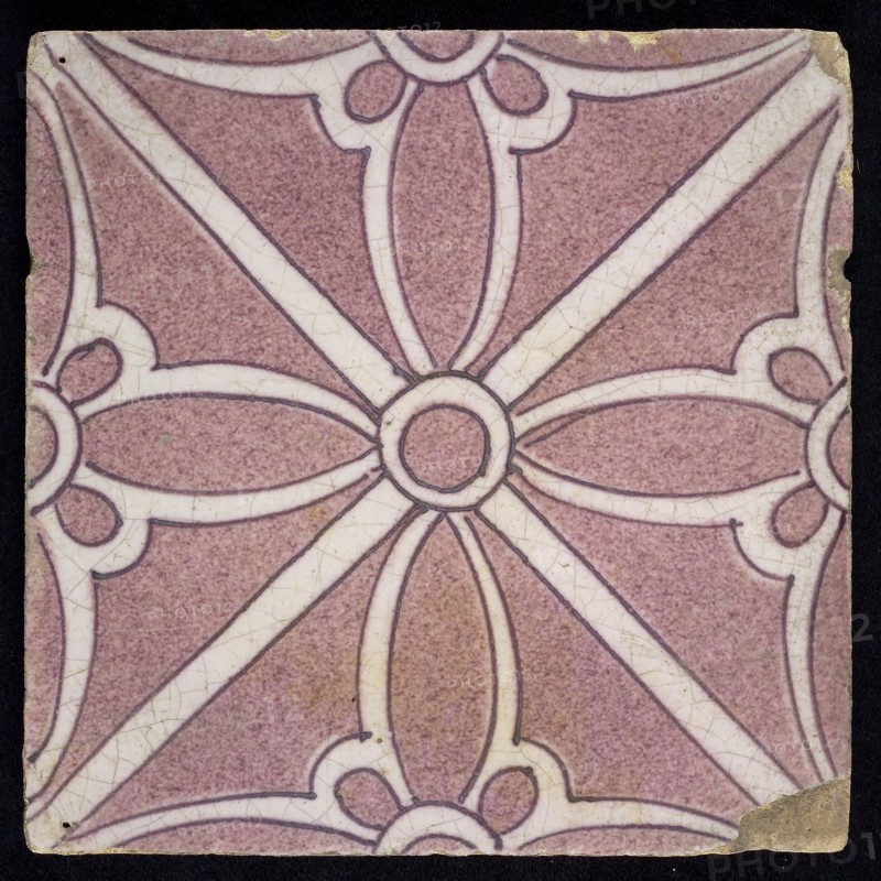 Sprinkled purple ornament tile, double bows along two diagonals, center double, wall tile tile sculpture ceramic earthenware