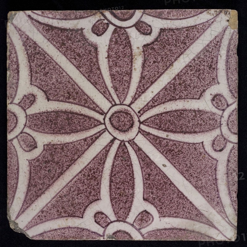 Sprinkled purple ornament tile, double bows along two diagonals, center double, wall tile tile sculpture ceramic earthenware