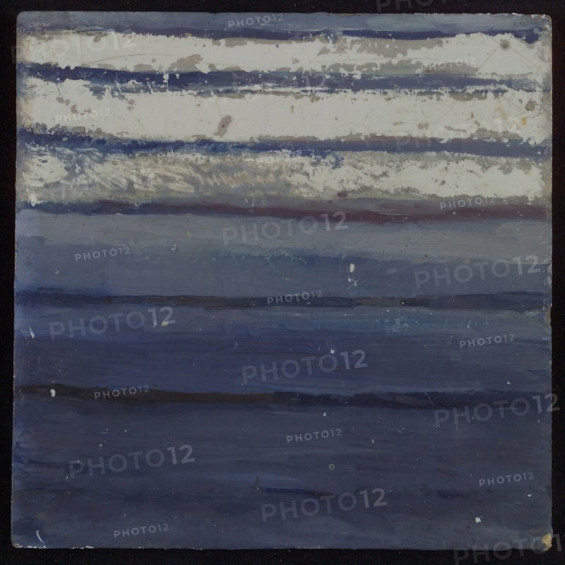Cornelis Boumeester, Blue tile picture C: BOVMEESTER, with stripes and foliage, tile picture material ceramics pottery glaze