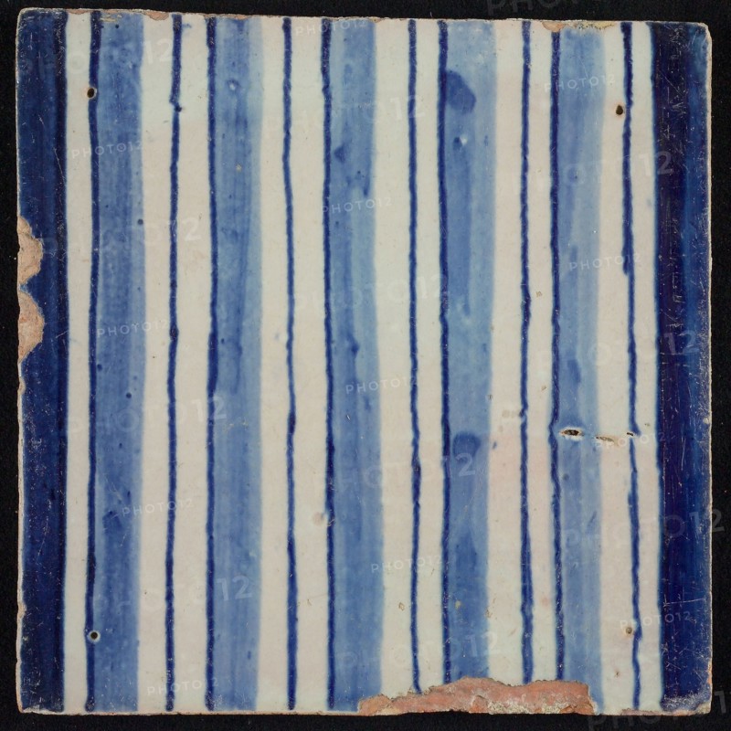 Tile of pilaster, blue on white, part of column with cannelure, tile pilaster footage fragment ceramics pottery glaze, baked 2x