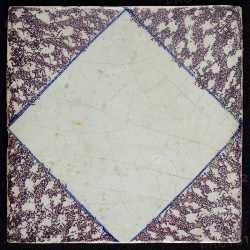Ornament tile, white diamond with blue frame, wall tile tile sculpture ceramic earthenware glaze, baked 2x glazed painted Red