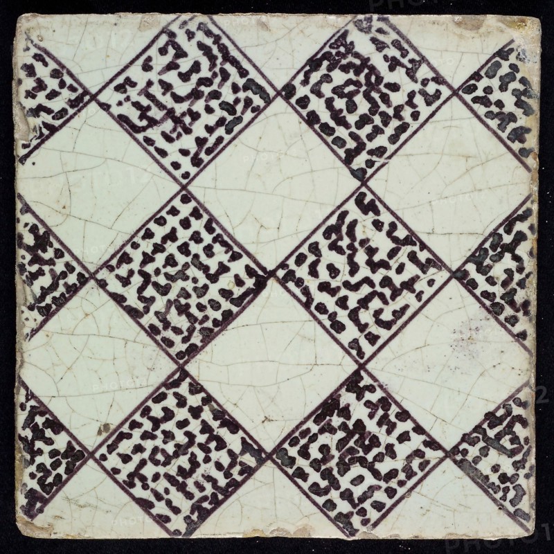 Ornament tile, small checkerplate pattern, wall tile tile sculpture ceramic earthenware glaze, baked 2x glazed painted Red shard