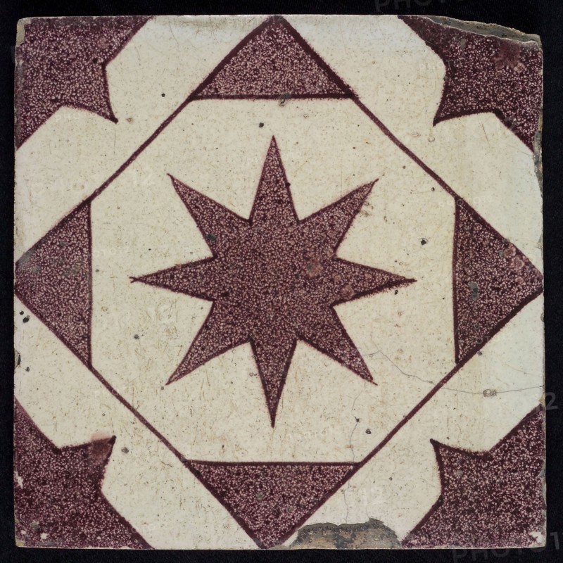 Ornament tile, eight-pointed star, wall tile tile sculpture ceramic earthenware glaze, baked 2x glazed painted Ornament central