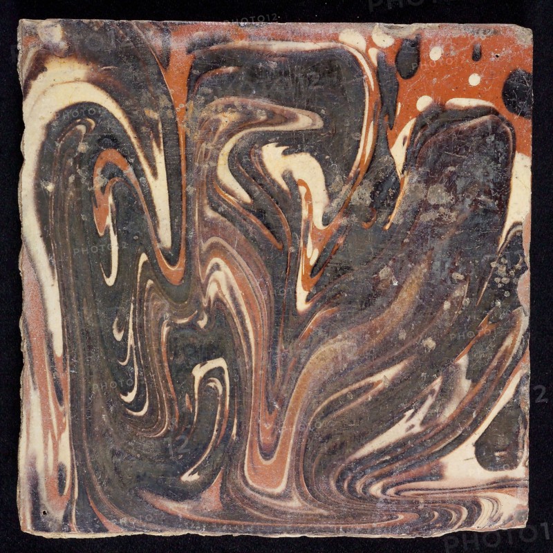 Flamed tile in garlands, brown and white stripes, red spots, wall tile tile sculpture ceramic earthenware glaze, baked 2x glazed